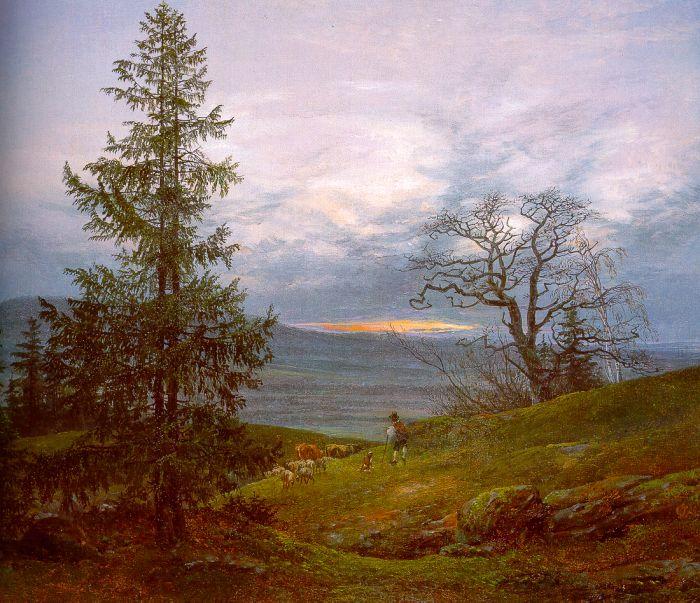 Johan Christian Dahl Evening Landscape with Shepherd oil painting image